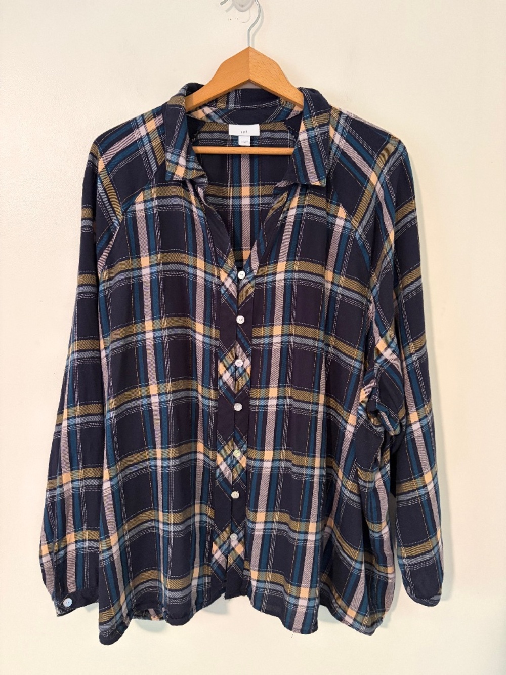J Jill Shirt Women's 3X Plaid Button Front Long Sleeve Lightweight Tunic Top